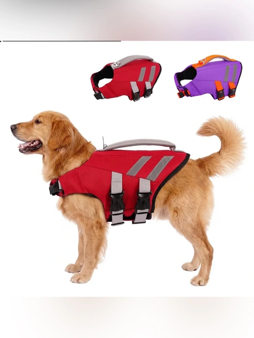Red Reflective Dog Life Jacket with Secure Grab Handle